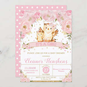 Owl Floral Baby Shower Invitation Girl