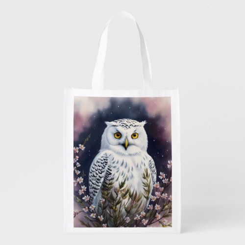Owl Floral Night Portrait Grocery Bag