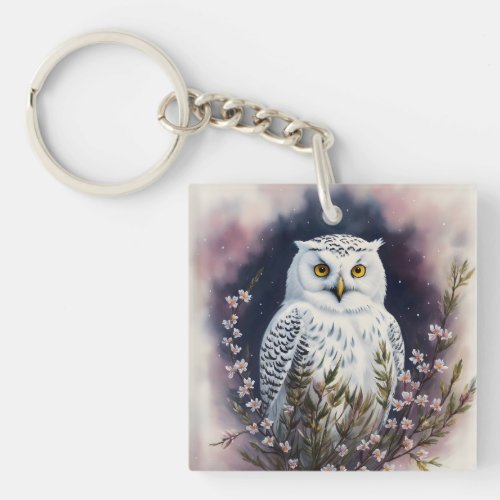 Owl Floral Night Portrait Keychain