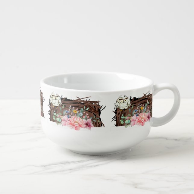 Owl Floral Soup Mug (Left)