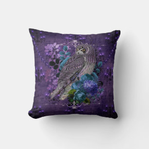 Owl floral vintage chandelier purple black elegant throw pillow