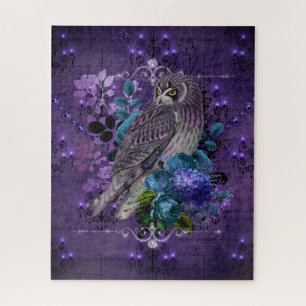 Owl floral vintage chandeliers and jewels purple jigsaw puzzle