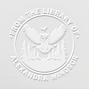 Owl Flying Front View, Fir Trees Library Book Name Embosser