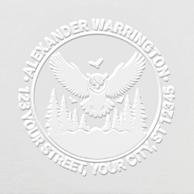 Owl Flying Front View Fir Trees Name Ret Address Embosser (Design)