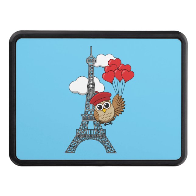 Owl Flying with Heart Balloons in Paris Hitch Cover (Front)