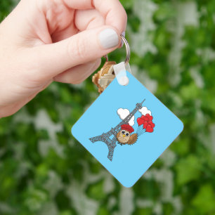 Owl Flying with Heart Balloons in Paris Keychain