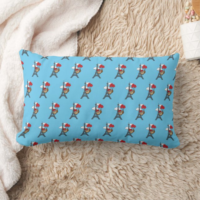 Owl Flying with Heart Balloons in Paris Lumbar Pillow (Blanket)