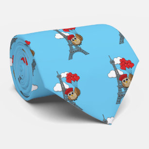 Owl Flying with Heart Balloons in Paris Neck Tie