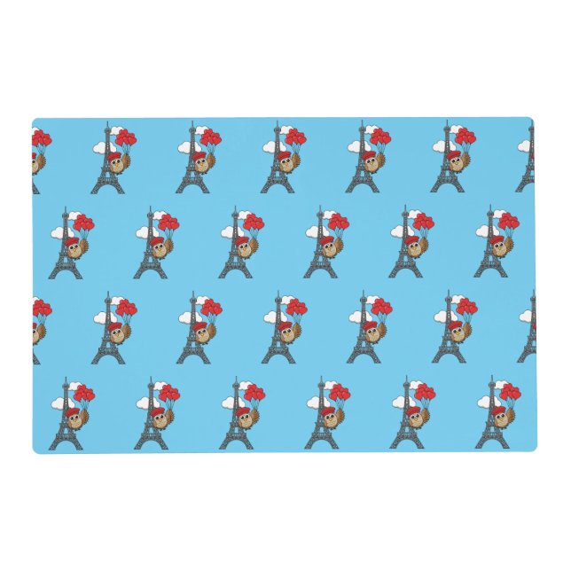 Owl Flying with Heart Balloons in Paris Placemat (Front)