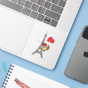 Owl Flying with Heart Balloons in Paris Sticker
