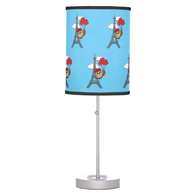 Owl Flying with Heart Balloons in Paris Table Lamp (Front)