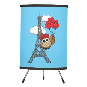 Owl Flying with Heart Balloons in Paris Tripod Lamp