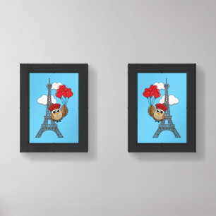 Owl Flying with Heart Balloons in Paris Wall Art Sets