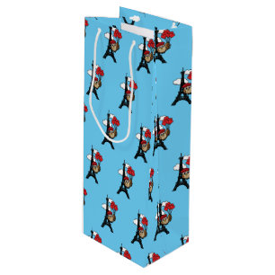 Owl Flying with Heart Balloons in Paris Wine Gift Bag