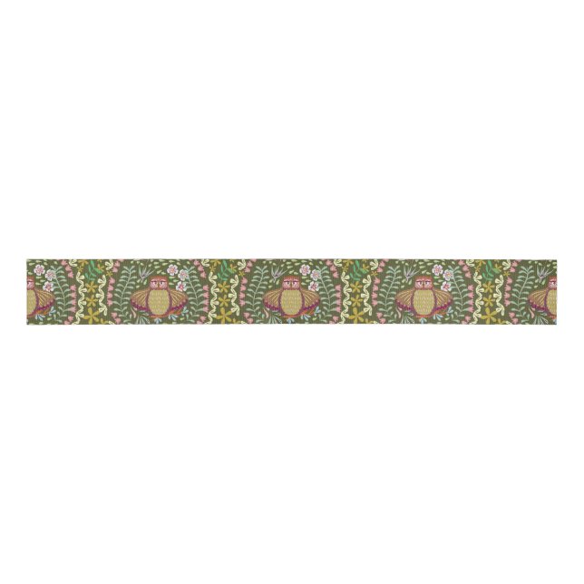 Owl Folk Green Grosgrain Ribbon (Front)