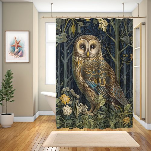 Owl Forest William Morris Style  Shower Curtain