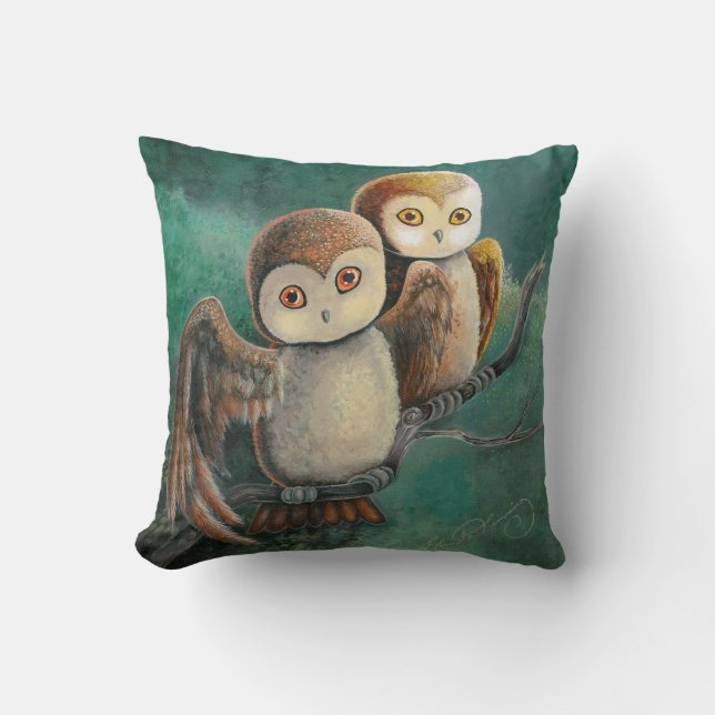 Owl Friends Owl Art Throw Pillow (Front)