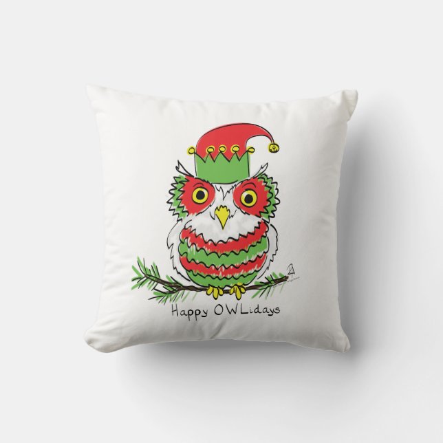Owl Funny Christmas Cute Holiday Throw Pillow (Front)