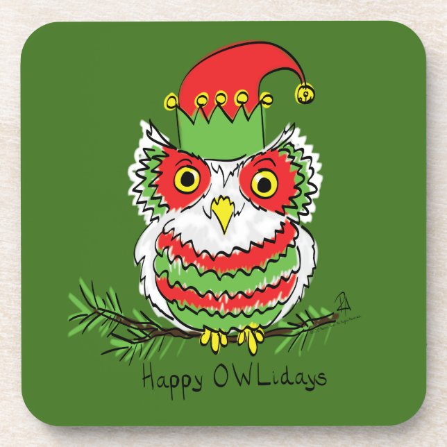 Owl Funny Christmas Cute Kids Beverage Coaster (Front)