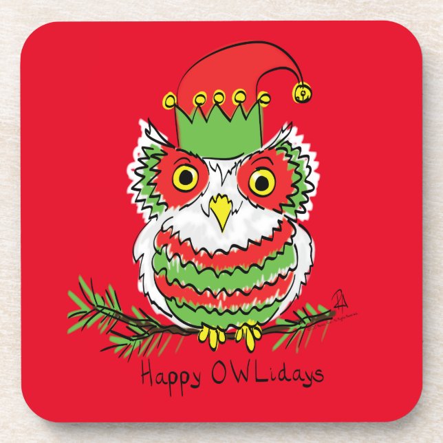Owl Funny Christmas Cute Kids Beverage Coaster (Front)