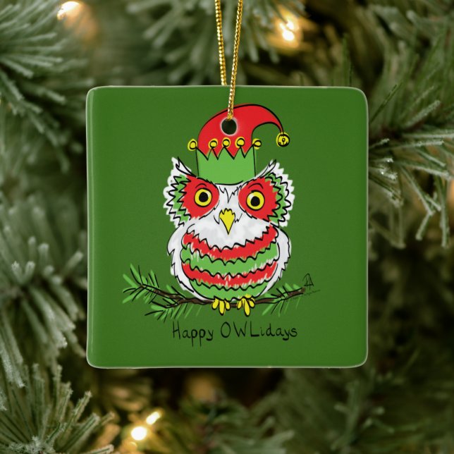 Owl Funny Christmas Cute Kids Ceramic Ornament (Tree)