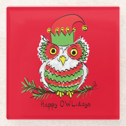 Owl Funny Christmas Cute Kids Glass Coaster