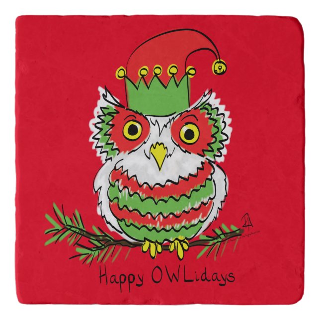 Owl Funny Christmas Cute Kids Trivet (Front)