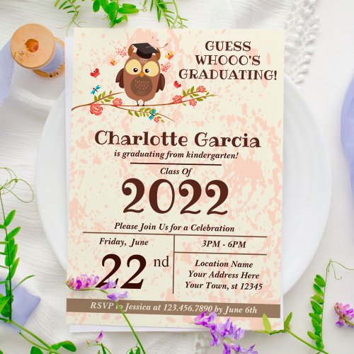 Owl Funny Kindergarten Graduation Invitation