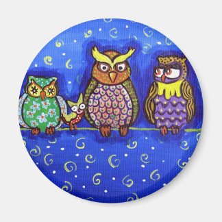 Owl Get Together Fun Folk Art Magnet
