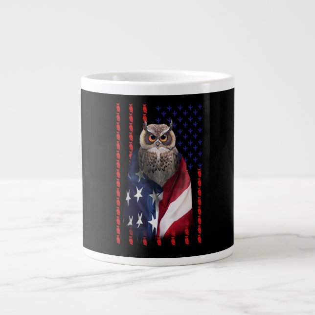 Owl Gift | Owl Cool Flag Usa Giant Coffee Mug (Front)