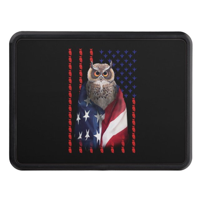 Owl Gift | Owl Cool Flag Usa Hitch Cover (Front)