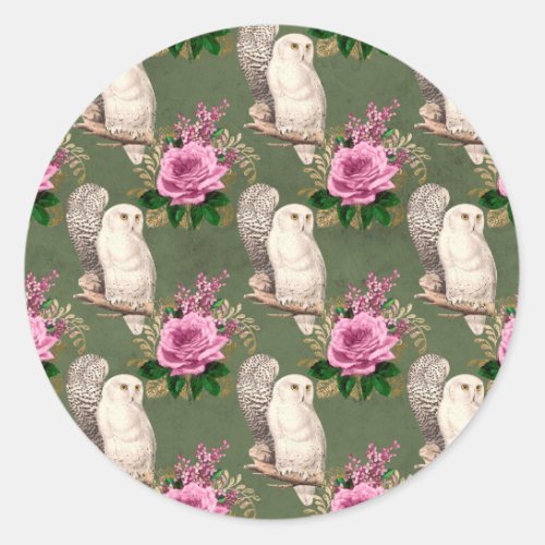 Owl Gift Woodland Animal Print Vintage Pattern Classic Round Sticker