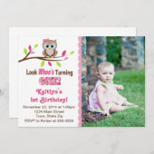 Owl Girl 1st Birthday Invitation 5x7 Photo Card (Front/Back)
