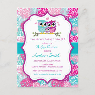 Owl Girl Baby Shower Invitation Postcard
