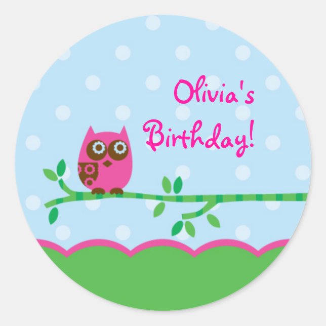 Owl Girl Favor Sticker (Front)