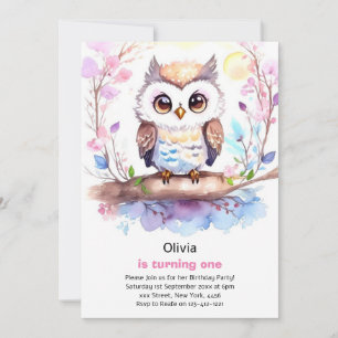 Owl Girl First Birthday Invitation