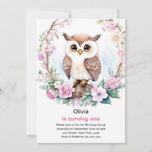 Owl Girl First Birthday Invitation