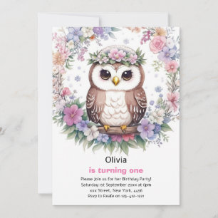 Owl Girl First Birthday Invitation