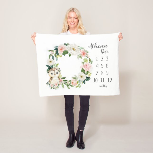 Owl Girl Milestone Blanket, Owl Monthly Baby Blank (In Situ)
