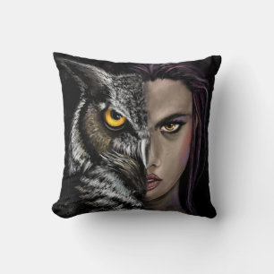 Owl Girl Throw Pillow