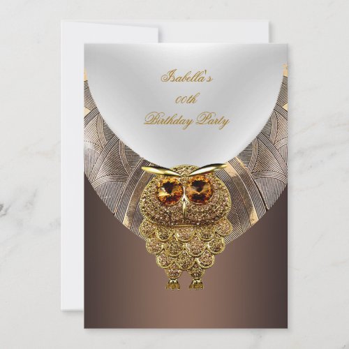 Owl Gold Coffee Elegant Birthday Party Invitation