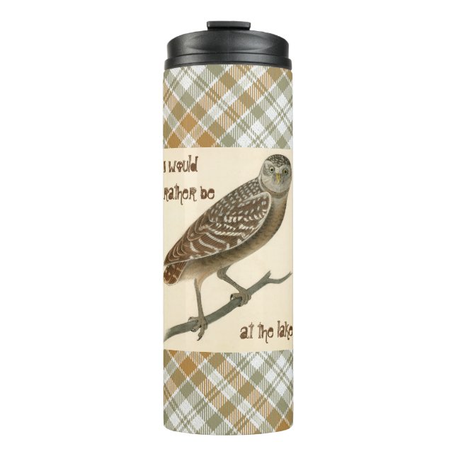 Owl Gold Green Plaid Thermal Tumbler (Front)