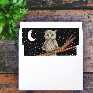 Owl Golden Eyes Blue Necklace on Branch Moon Stars Envelope Liner