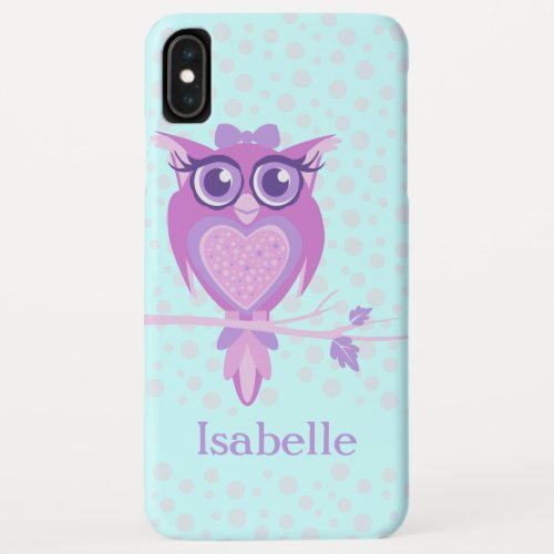 Owl graphic purple aqua cute whimsy iPhone XS max case