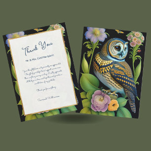 Owl Green Floral Illustration Personalized Thank You Card