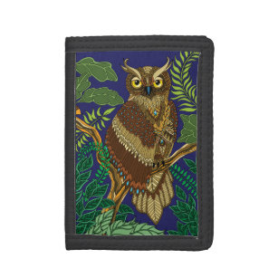 Owl Green Forest Leaves Tri-fold Wallet