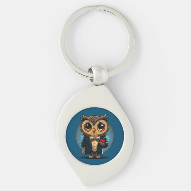 Owl Groom in Love: Perfect Valentine's Day Gift Keychain (Front)