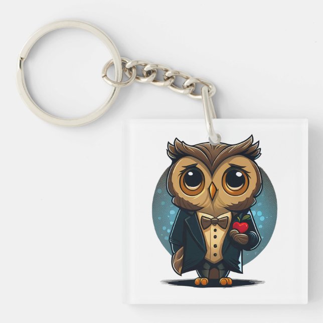 Owl Groom in Love: Perfect Valentine's Day Gift Keychain (Front)