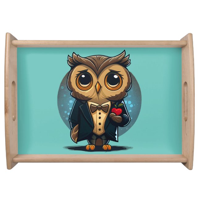 Owl Groom in Love: Perfect Valentine's Day Gift Serving Tray (Front)