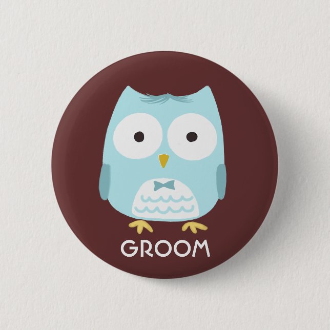 Owl Groom Wearing Bow Tie | Cute Husband To-Be Button (Front)